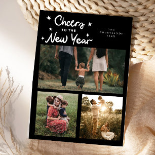 Cartão De Festividades Brindemos ao Novo Ano Preto Multi Foto