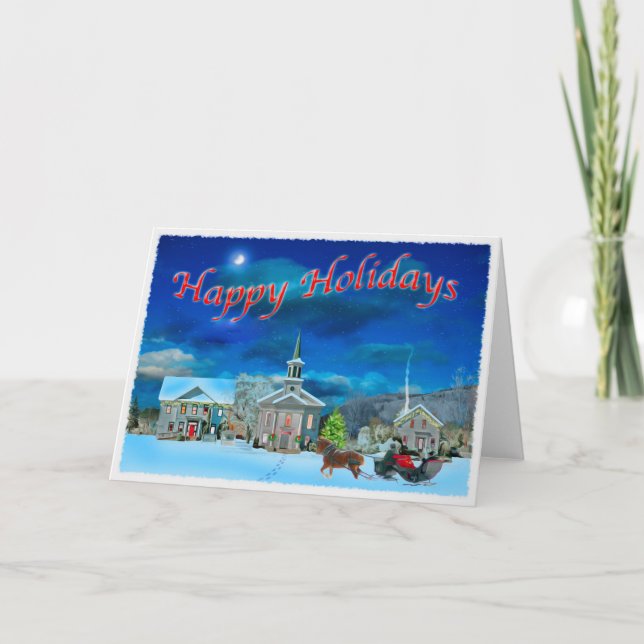 Cartão De Festividades Bristol Vermont numa noite de inverno (Frente)