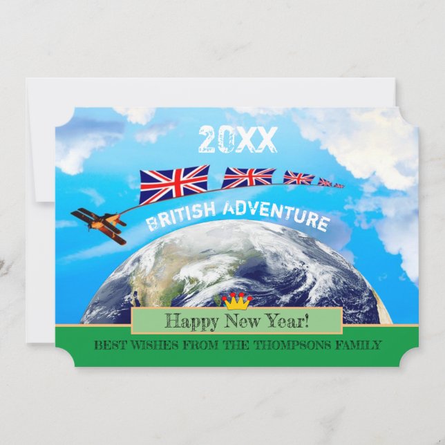 Cartão De Festividades British Adventure, Happy New Year Card, Earth (Frente)