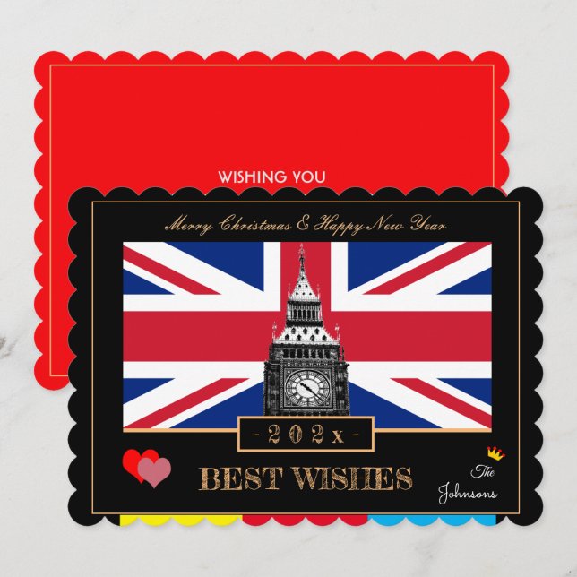 Cartão De Festividades British Flag & Big Ben 2026 Feliz ano novo UK (Frente/Verso)