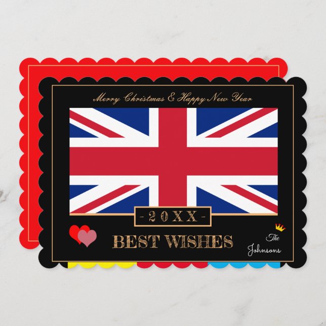 Cartão De Festividades British Flag & Feliz ano novo/Best Wish Card Reino (Frente/Verso)