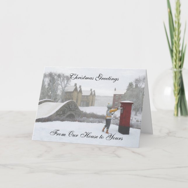 Cartão De Festividades British Post Box Winter Village Christmas Card (Frente)