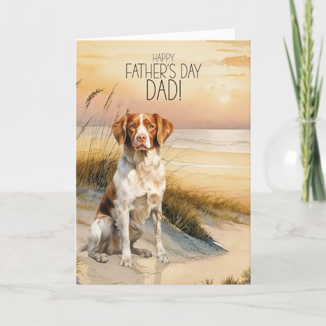 Cartão De Festividades Brittany Spaniel Dog Sunset Beach Father's Day (Frente)