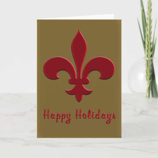 Cartão De Festividades Bronze and Deep Red Fleur de Lis Holiday Cards (Frente)
