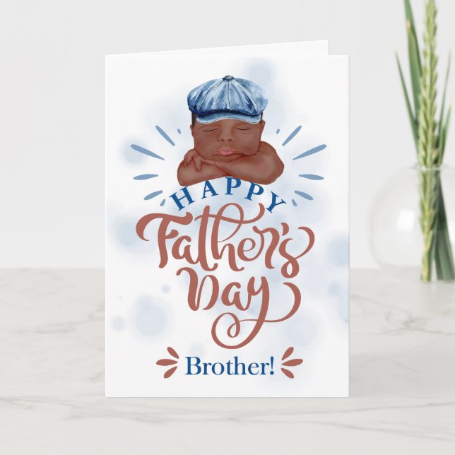 Cartão De Festividades Brother Father's Day Brown Skinned baby Boy (Frente)