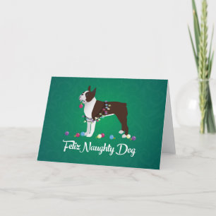 Cartão De Festividades Brown Boston Terrier Feliz Design Naughn