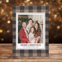 Cartão De Festividades Brown Buffalo Plaid with Christmas Family Photo