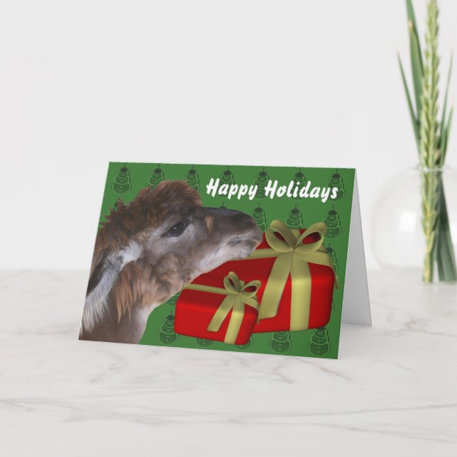 Cartão De Festividades Brown Llama Farm Animal Christmas Holiday Card (Frente)