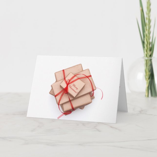 Cartão De Festividades Brown paper packages tied with red ribbon (Frente)