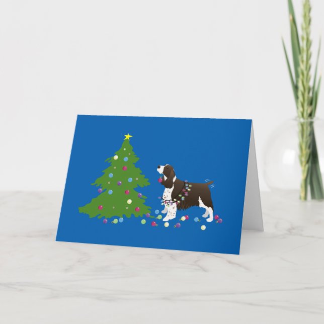 Cartão De Festividades Brown Springer Spaniel Christmas Illustration (Frente)