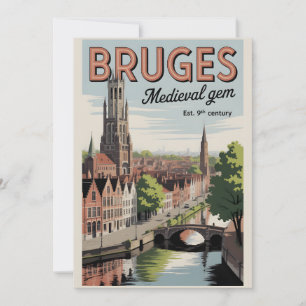 Cartão De Festividades Bruges Bélgica Paisagem Urbana Retro Viagem