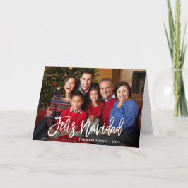 Cartão De Festividades Brush Script Feliz Navidad Family Photo Fold