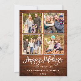 Cartão De Festividades Brush Script Happy Holidays Rustic Wood 4 Foto