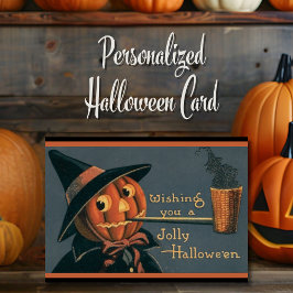 Cartão De Festividades Bruxa Abóbora Vintage e Cachimbo Halloween Persona