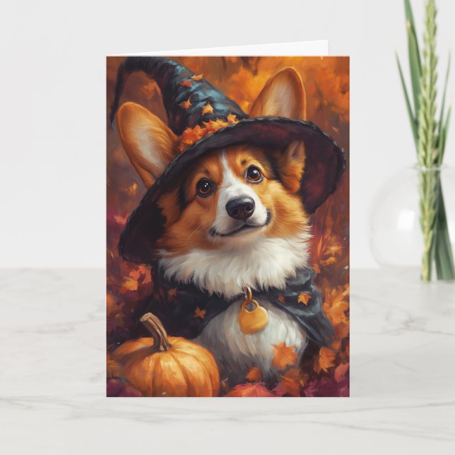 Cartão De Festividades Bruxa Corgi Halloween (Frente)