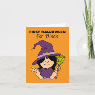 Cartão De Festividades Bruxa de Cartoon Niece do Primeiro Halloween