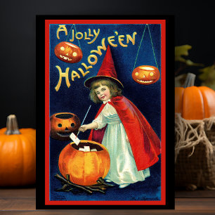 Cartão De Festividades Bruxa de Halloween Alegre Vintage Retro Personaliz