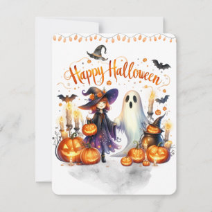 Cartão De Festividades Bruxa de Halloween Feitiçaria Magos Castelo