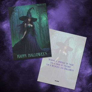 Cartão De Festividades Bruxa de Halloween Wicked em Roxo e Negro