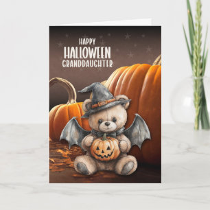 Cartão De Festividades Bruxa do Urso de Pelúcia e Asas de Halloween para