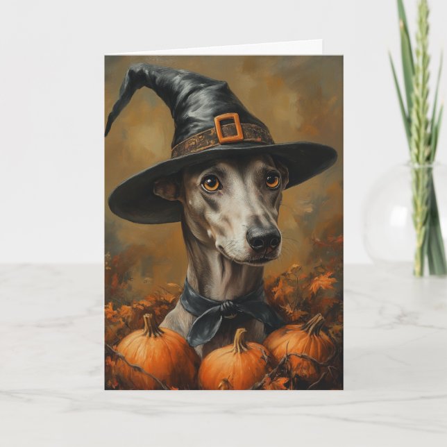 Cartão De Festividades Bruxa Greyhound do Halloween (Frente)