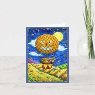 CARTÃO DE FESTIVIDADES BRUXAS, GATO PRETO NA ARTE FOLK DE BALÃO DE AR QUE