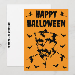 Cartão De Festividades Bruxas Voadoras Silhueta de Caveira no Halloween