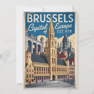 Cartão De Festividades Bruxelas Bélgica Paisagem Urbana Retrô Viagem