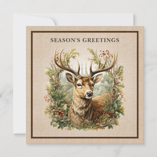 Cartão De Festividades Buck Deer Rustic Elegant Woodland Burlap Luxury (Frente)
