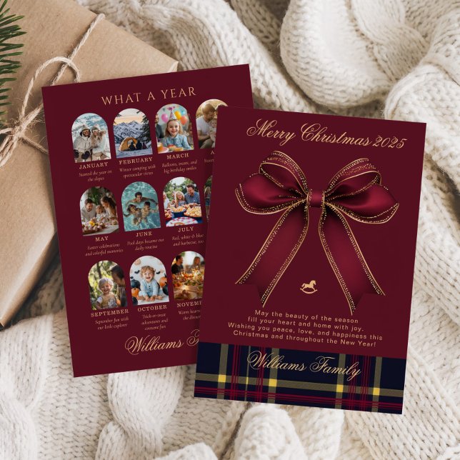 Cartão De Festividades Budget Elegant Classic Plaid What A Year Photo (Criador carregado)