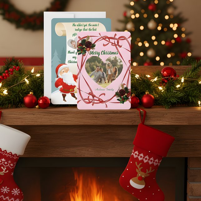 Cartão De Festividades Budget Elegant Red Bow Christmas 3 Photo  (Criador carregado)