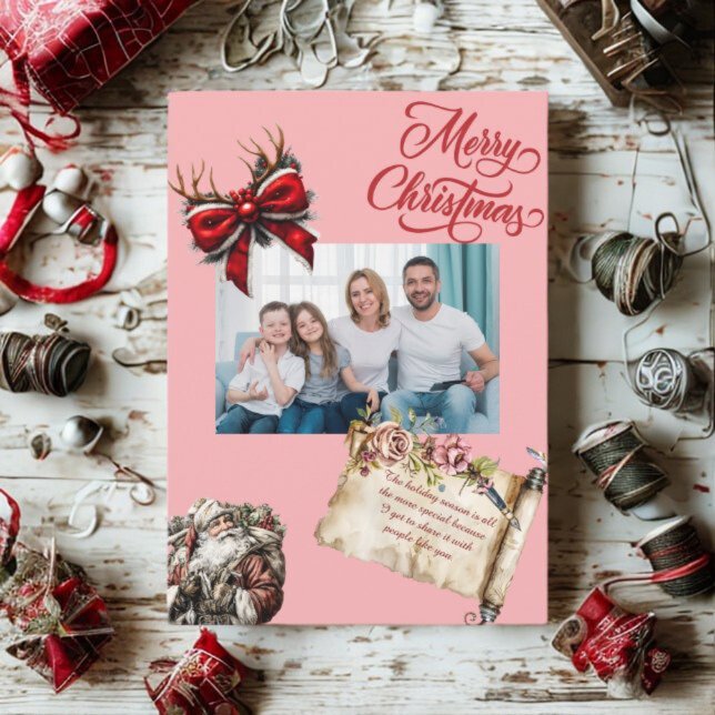 Cartão De Festividades Budget Elegant Red Bow Christmas Photo Holiday  (Criador carregado)