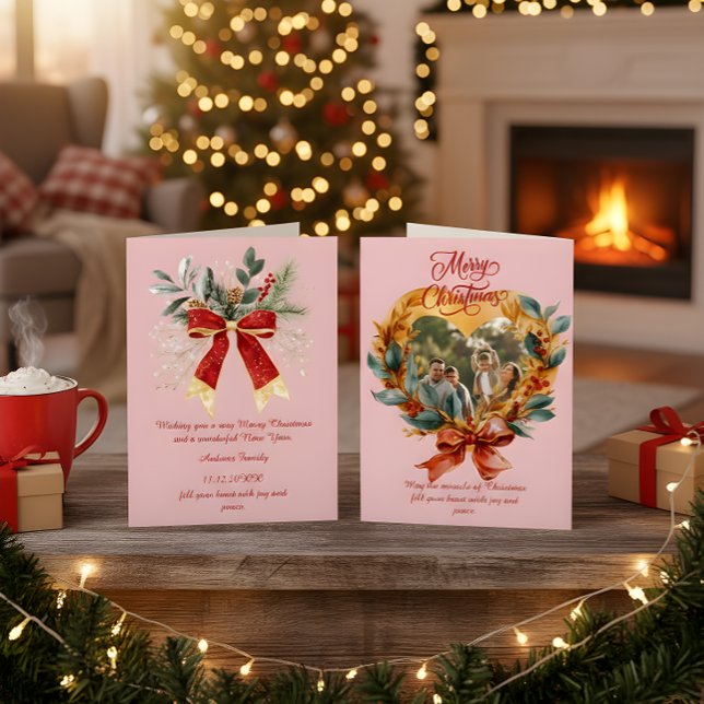 Cartão De Festividades Budget Elegant Red Bow Christmas Photo Holiday  (Criador carregado)