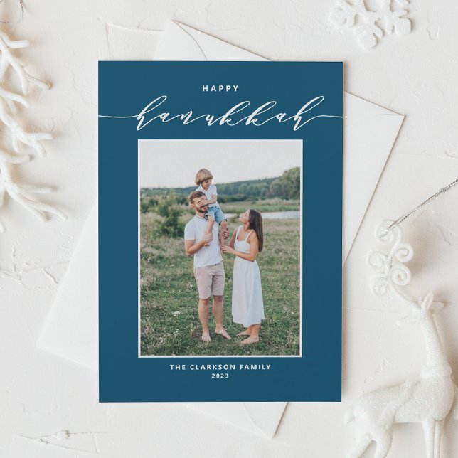 Cartão De Festividades Bue Modern Mix Typografia Happy Hanukkah Foto (Criador carregado)