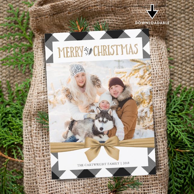 Cartão De Festividades Búfalo preto e branco Cheque Feliz Natal (Criador carregado)