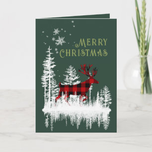 Cartão De Festividades Búfalo Xadrez Floresta Nevada Cervo Feliz Natal Ho