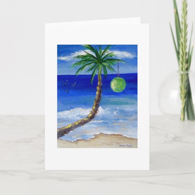 Cartão De Festividades Bulbo do verde da palma do Natal (Frente)