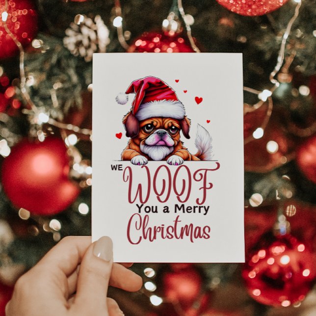 CARTÃO DE FESTIVIDADES BULDOGUE FOFO DESEJANDO UM FELIZ NATAL (WE WOOF YOU A MERRY CHRISTMAS CARD)