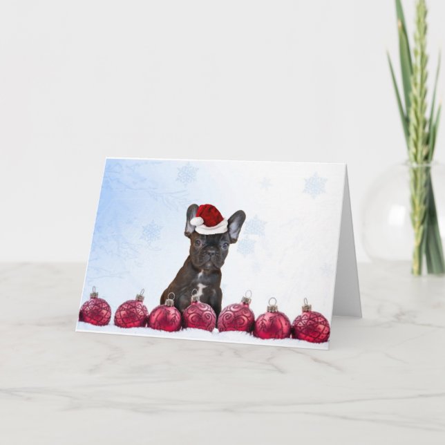 Cartão De Festividades Buldogue Francês de Natal (Frente)