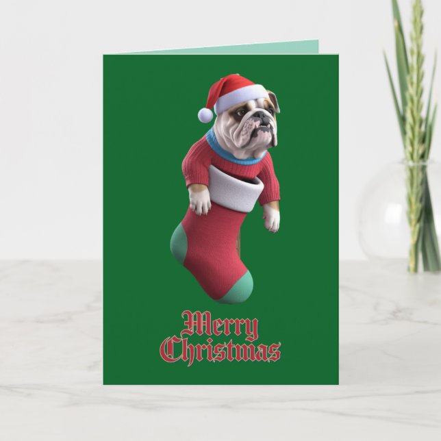 Cartão De Festividades Buldogue Natal (Frente)