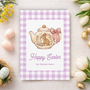 Cartão De Festividades Bule Personalizado para Família Coelho da Páscoa X