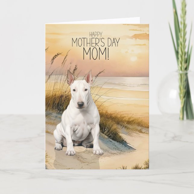 Cartão De Festividades Bull Terrier Dog Sunset Beach Mother's Day (Frente)