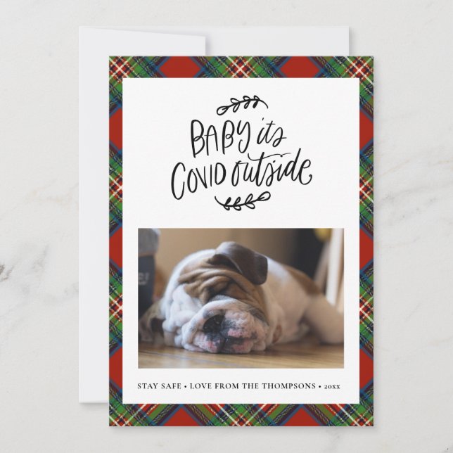 Cartão De Festividades BULLDOG | Bebê, COVID Fora do Natal Fofo (Frente)