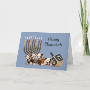 Cartão De Festividades Bulldog Chanukah Card Menorah Dreidel2