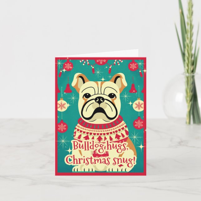 Cartão De Festividades Bulldog com Suéter (Frente)