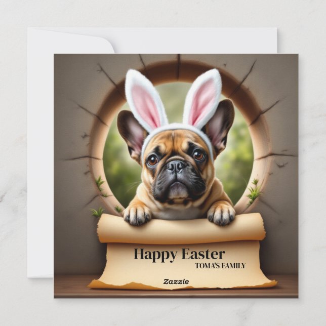 Cartão De Festividades Bulldog Francês - com Nome da Família (Verso)