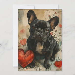 Cartão De Festividades Bulldog Francês Dia dos Namorados Vintage 