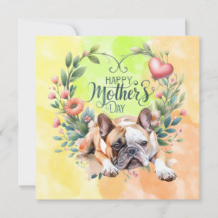 Cartão De Festividades Bulldog francês para Dia de as mães de flores