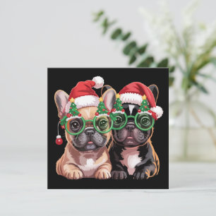 Cartão De Festividades Bulldog Francês Usando Óculos de Árvore de Natal 