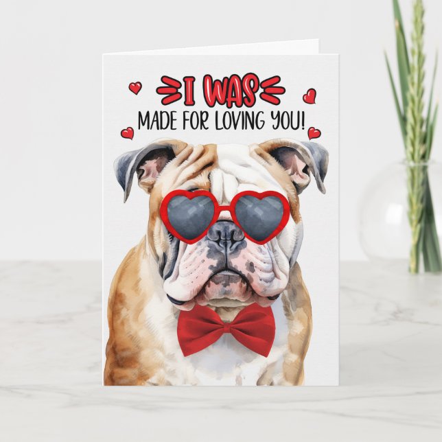 Cartão De Festividades Bulldog Inglês Criado para Te Amar Namorados (Frente)
